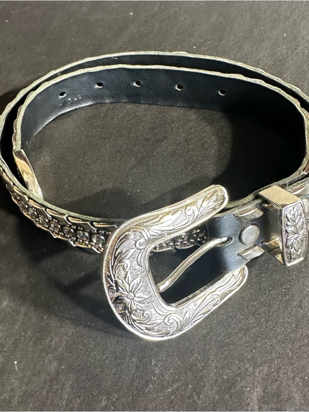 Kippys Belt Swarovski Crystal Rhinestone Cowgirl Western Black Leather Bling 32